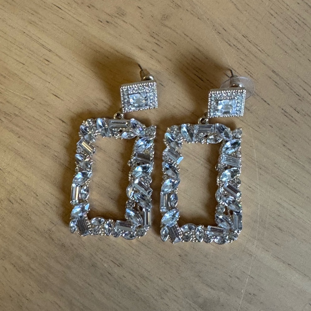 Silver Geometric Crystal Drop Earrings
